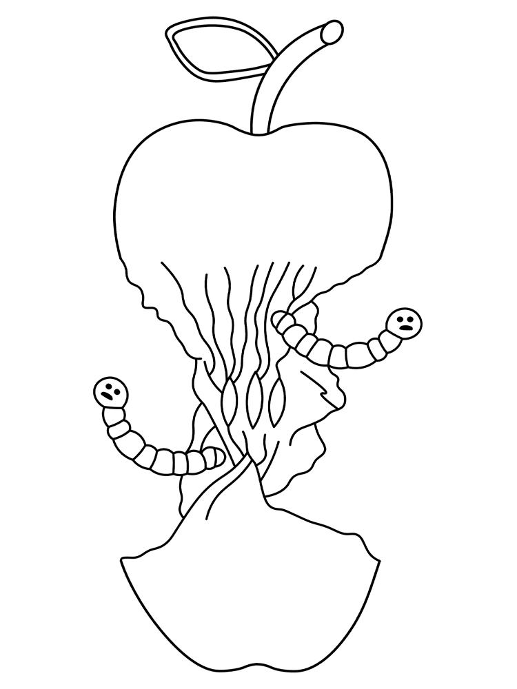 Rotten Apple Core With Worms Md Coloring Page — Free Printable — free printable coloring page