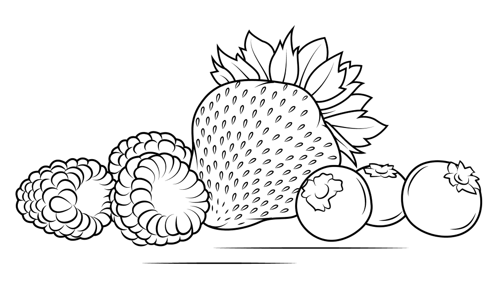 Strawberriy Raspberries And Blueberries Coloring Page Md Coloring Page — Free Printable — free printable coloring page