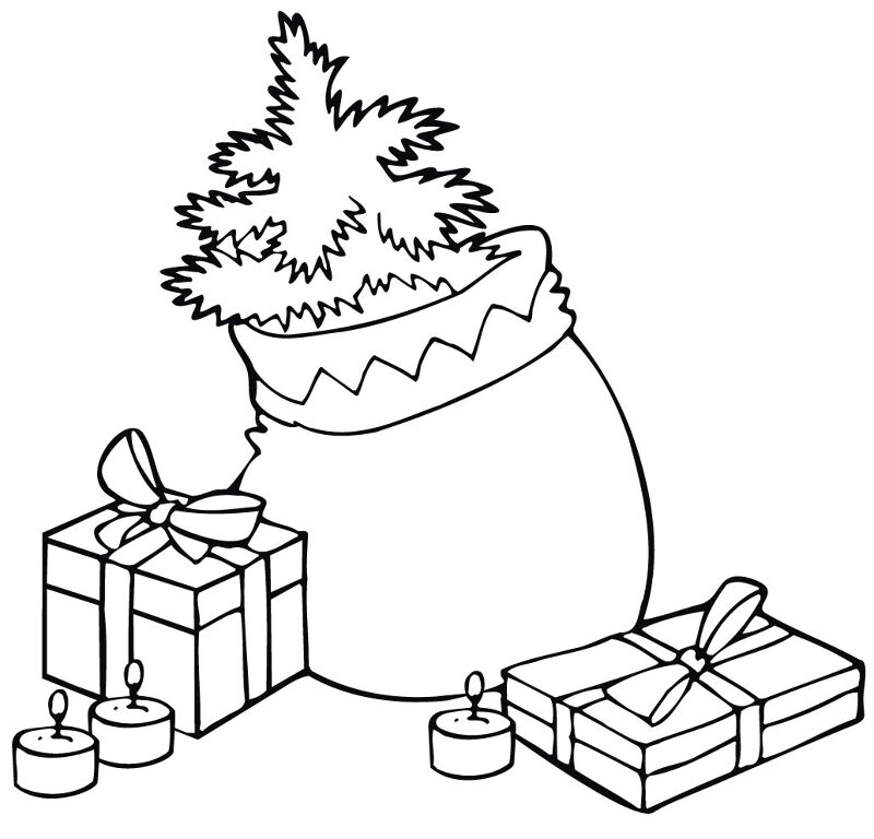 Christmas Bag With A Tree Gifts And Candles Coloring Page Md Coloring Page — Free Printable — free printable coloring page