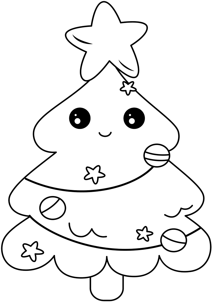 Kawaii Christmas Tree Coloring Page Md Coloring Page — Free Printable — free printable coloring page