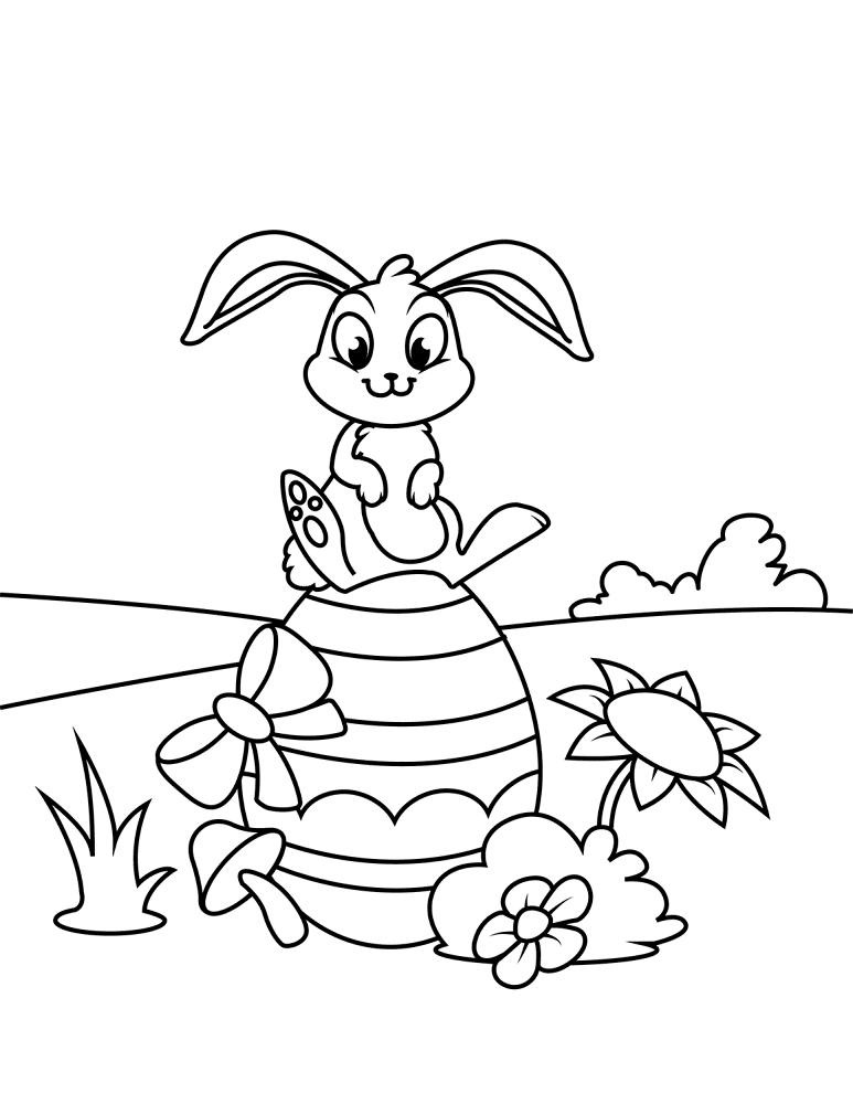 Cute Bunny Sitting On Easter Egg Coloring Page Md Coloring Page — Free Printable — free printable coloring page