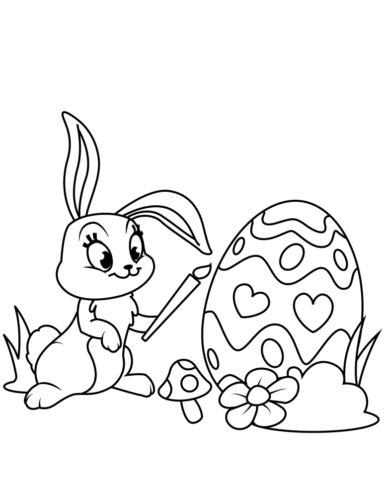 Cute Easter Bunny Painting Egg Coloring Page Md Coloring Page — Free Printable — free printable coloring page