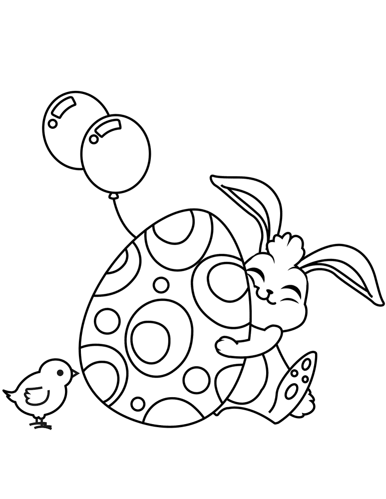Cute Easter Rabbit Hugging Egg Coloring Page Md Coloring Page — Free Printable — free printable coloring page