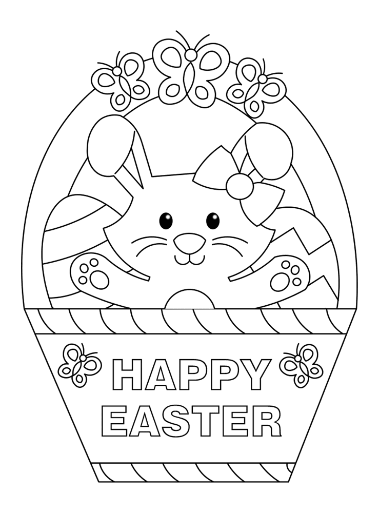 Easter Basket With Bunny And Butterflies Md Coloring Page — Free Printable — free printable coloring page