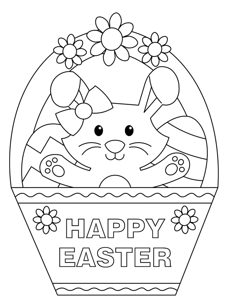 Easter Basket With Bunny And Eggs Md Coloring Page — Free Printable — free printable coloring page