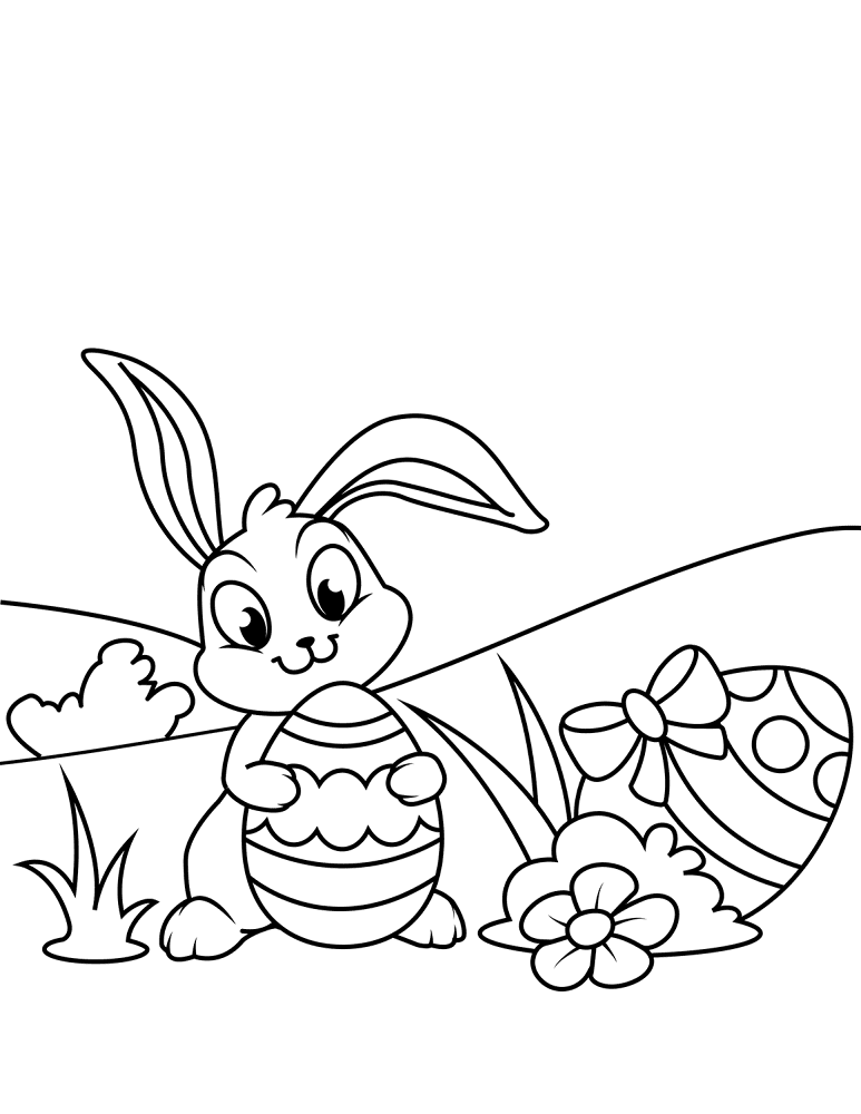 Easter Bunny And Eggs Coloring Page Md Coloring Page — Free Printable — free printable coloring page