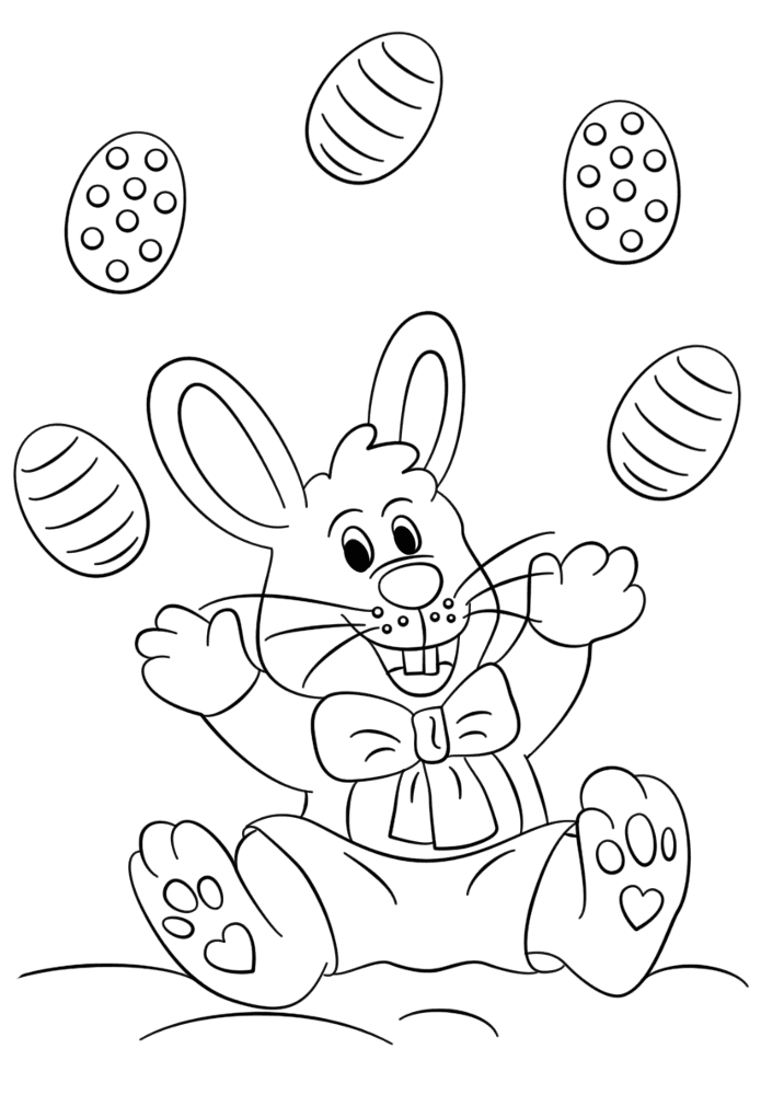 Easter Bunny Juggling Eggs Coloring Page Md Coloring Page — Free Printable — free printable coloring page