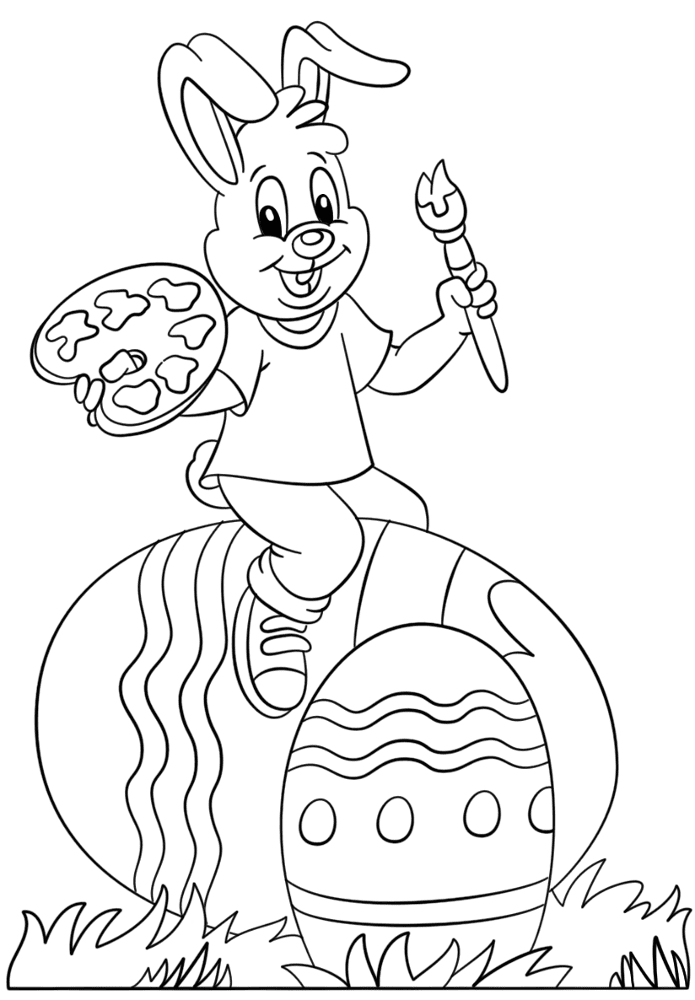 Easter Bunny Painting Easter Eggs Coloring Page Md Coloring Page — Free Printable — free printable coloring page
