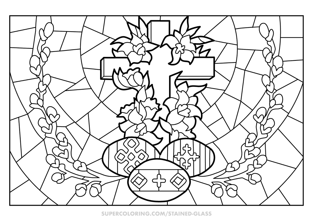 Easter Cross And Eggs Stained Glass Coloring Page Md Coloring Page — Free Printable — free printable coloring page
