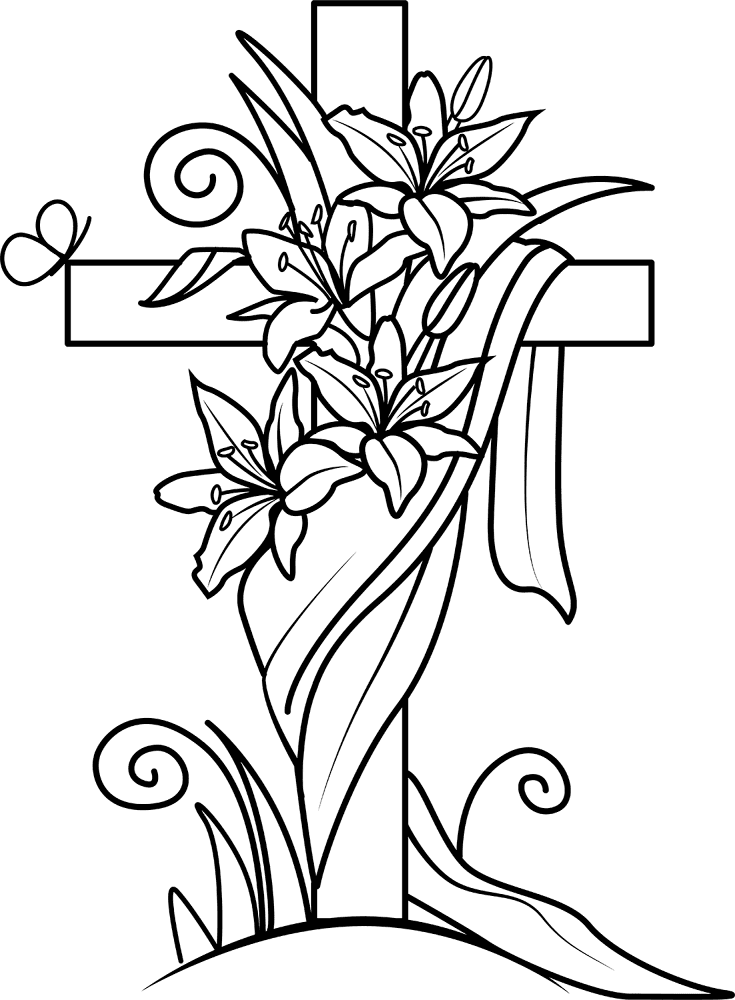 Easter Cross And Lilies Coloring Page Md Coloring Page — Free Printable — free printable coloring page