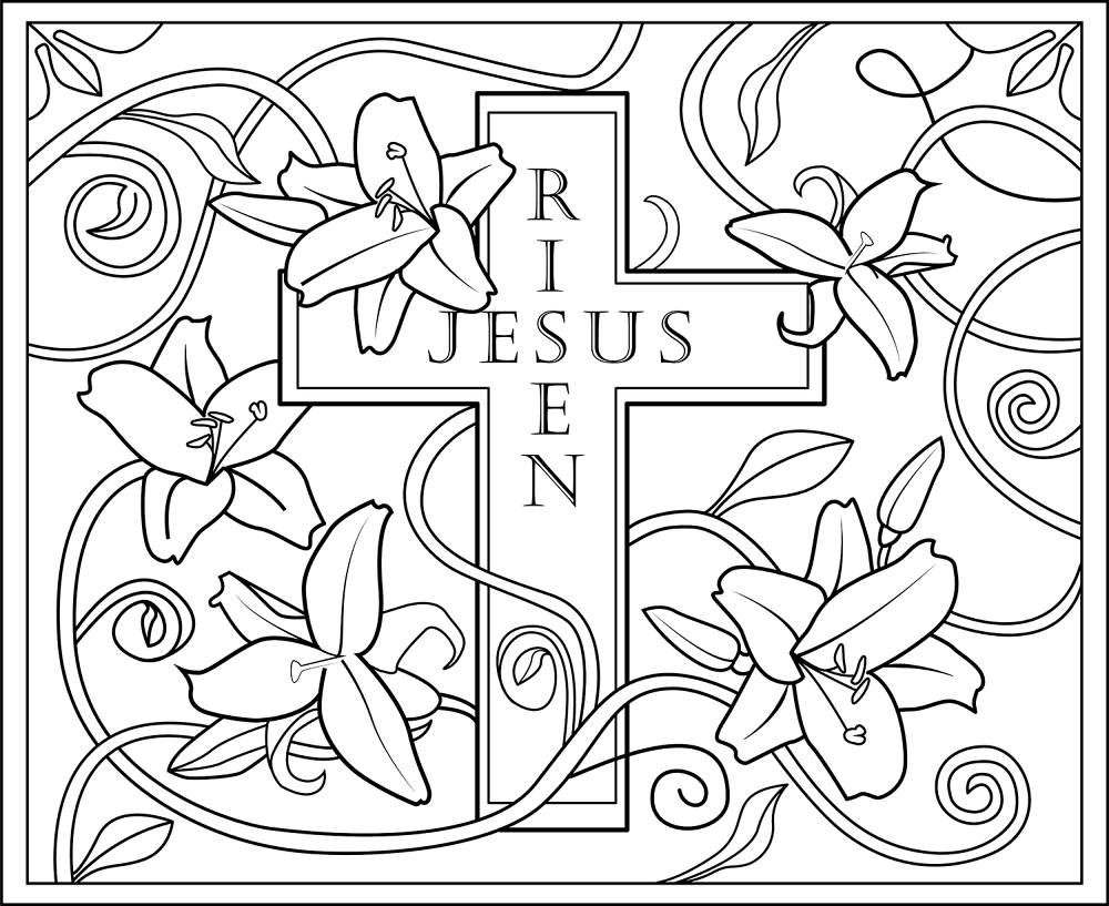 Easter Cross He Is Risen Coloring Page Md Coloring Page — Free Printable — free printable coloring page