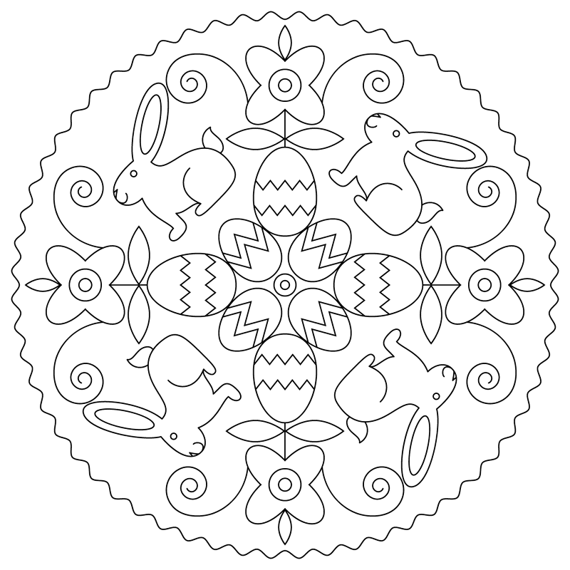 Easter Mandala With Bunny And Eggs Coloring Page Md Coloring Page — Free Printable — free printable coloring page