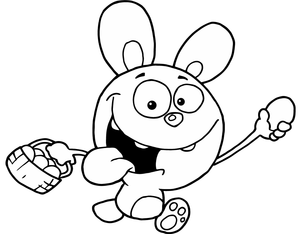 Easter Rabbit Running And Holding Up An Egg And Carrying A Basket Coloring Page Md Coloring Page — Free Printable — free printable coloring page