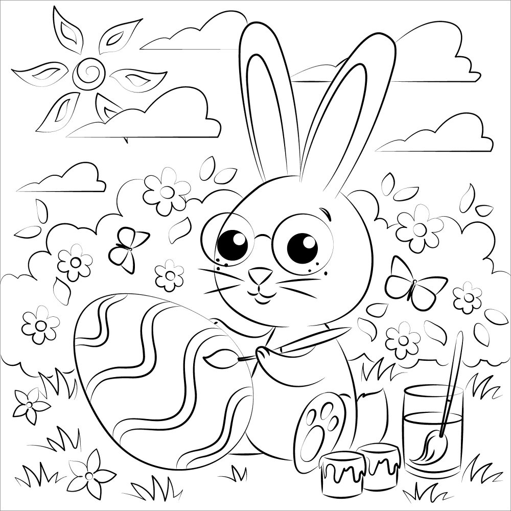 Easter Rabbits Painting Eggs Coloring Page Md Coloring Page — Free Printable — free printable coloring page