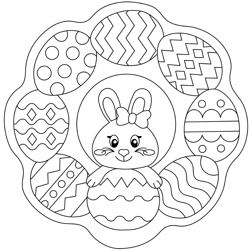 Easter Wreath With Bunny And Eggs 1 Md Coloring Page — Free Printable — free printable coloring page