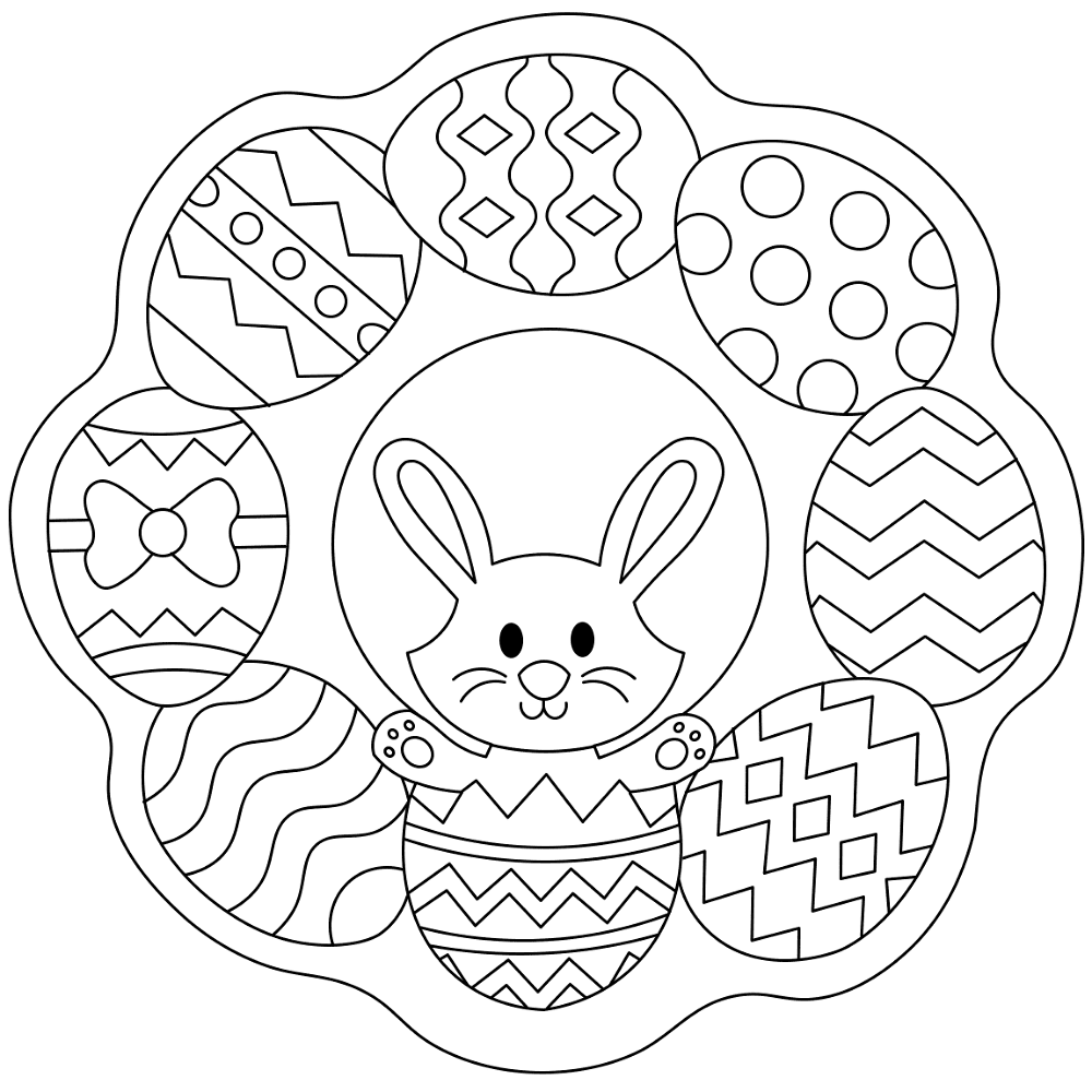 Easter Wreath With Bunny And Eggs 2 Md Coloring Page — Free Printable — free printable coloring page