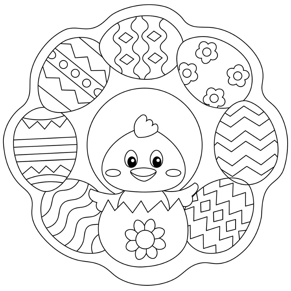 Easter Wreath With Chick And Eggs 1 Md Coloring Page — Free Printable — free printable coloring page