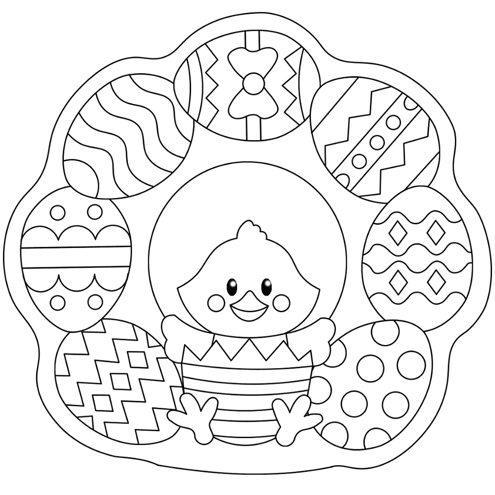 Easter Wreath With Chick And Eggs Md Coloring Page — Free Printable — free printable coloring page