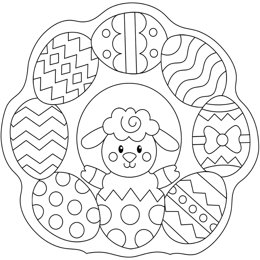 Easter Wreath With Lamb And Eggs Md Coloring Page — Free Printable — free printable coloring page