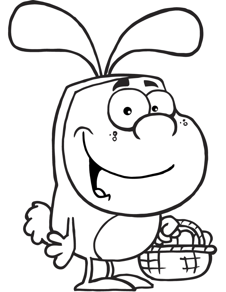 Kid In The Easter Bunny Suit Holding A Basket Of Eggs Coloring Page Md Coloring Page — Free Printable — free printable coloring page