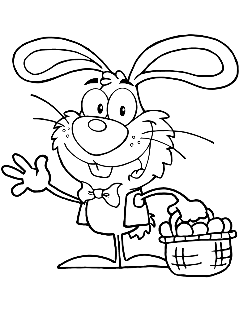 Waving Bunny With Easter Eggs And Basket Coloring Page Md Coloring Page — Free Printable — free printable coloring page