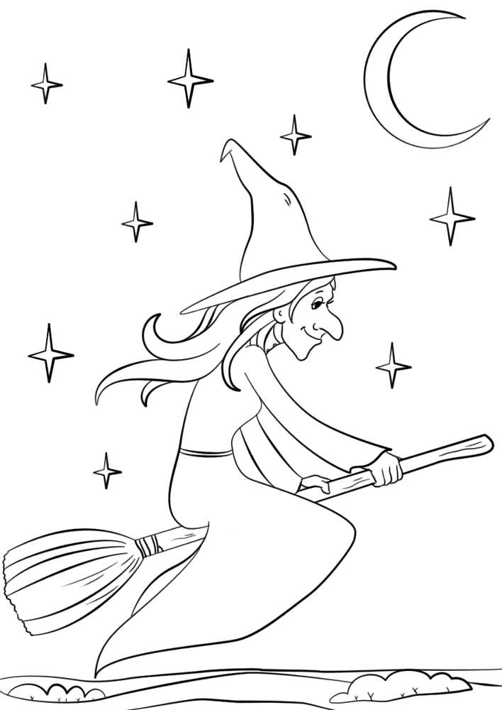 Witch Riding Broomstick Coloring Page Md Coloring Page — Free Printable — free printable coloring page