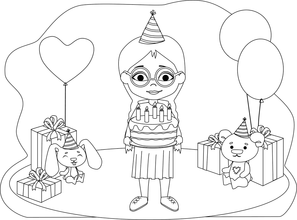 Birthday Girl 5 Coloring Page Md Coloring Page — Free Printable — free printable coloring page
