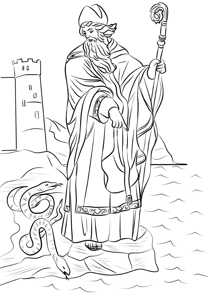 St Patrick Driving Snakes Out Of Ireland Coloring Page Md Coloring Page — Free Printable — free printable coloring page