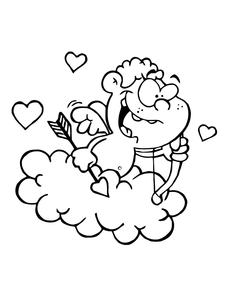 Cute Cupid With Bow And Arrow Flying In Cloud Coloring Page Md Coloring Page — Free Printable — free printable coloring page