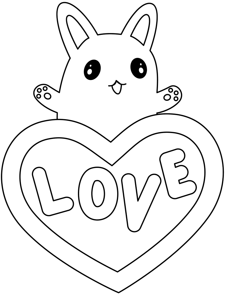 Kawaii Bunny With Heart Coloring Page Md Coloring Page — Free Printable — free printable coloring page