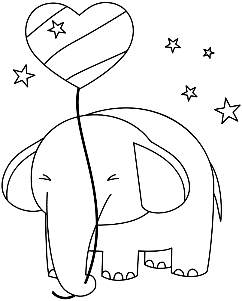 Kawaii Elephant With Balloon Coloring Page Md Coloring Page — Free Printable — free printable coloring page