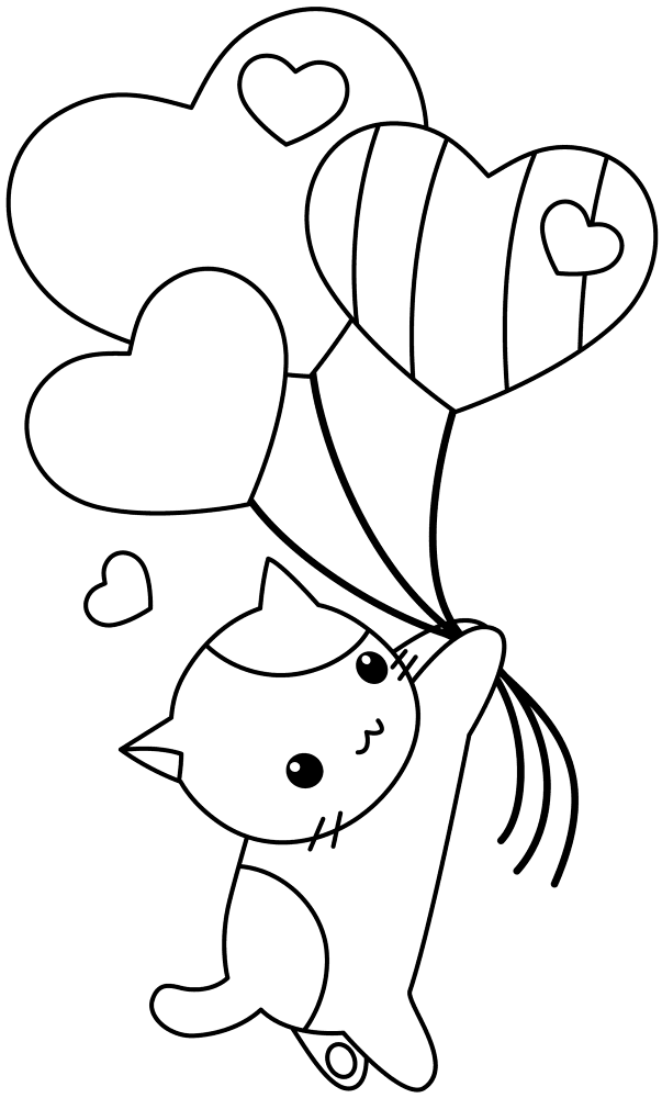 Kawaii Kittie With Balloons Coloring Page Md Coloring Page — Free Printable — free printable coloring page