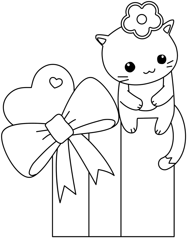 Kawaii Kitty Sitting On Box Coloring Page Md Coloring Page — Free Printable — free printable coloring page