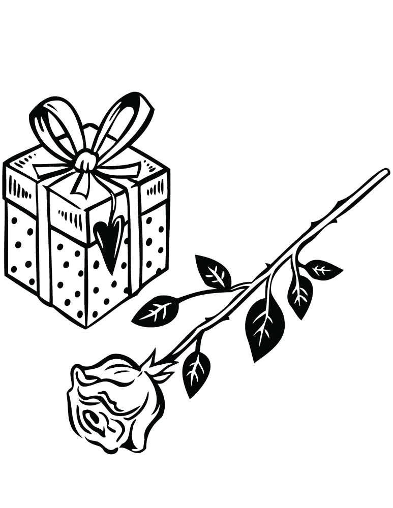 Rose And A Gift Coloring Page Md Coloring Page — Free Printable — free printable coloring page