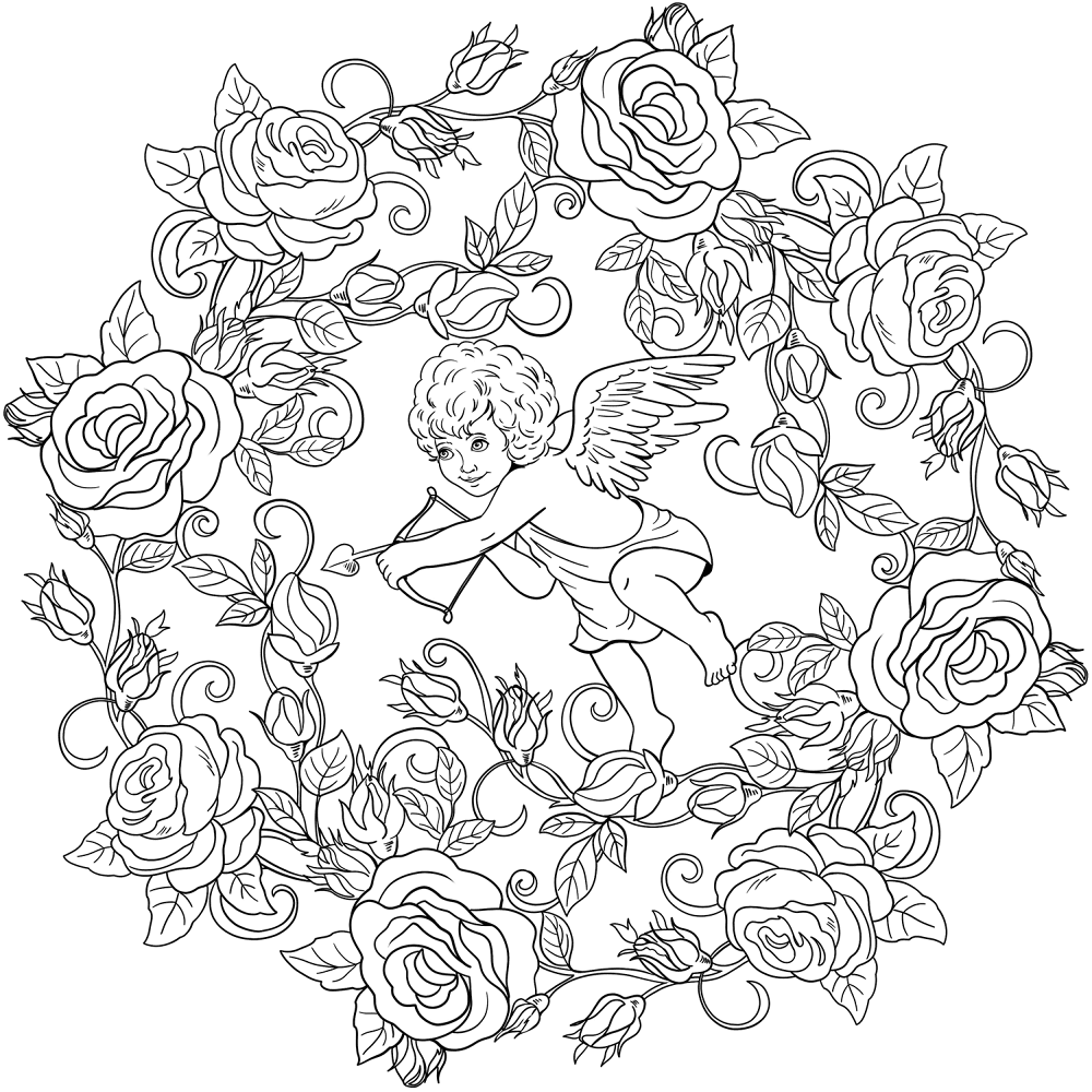 St Valentine Mandala With Cupid Coloring Page Md Coloring Page — Free Printable — free printable coloring page
