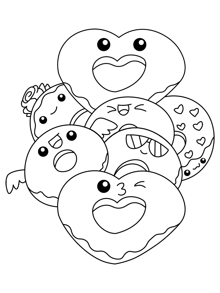 Valentine Donut Friends Md Coloring Page — Free Printable — free printable coloring page