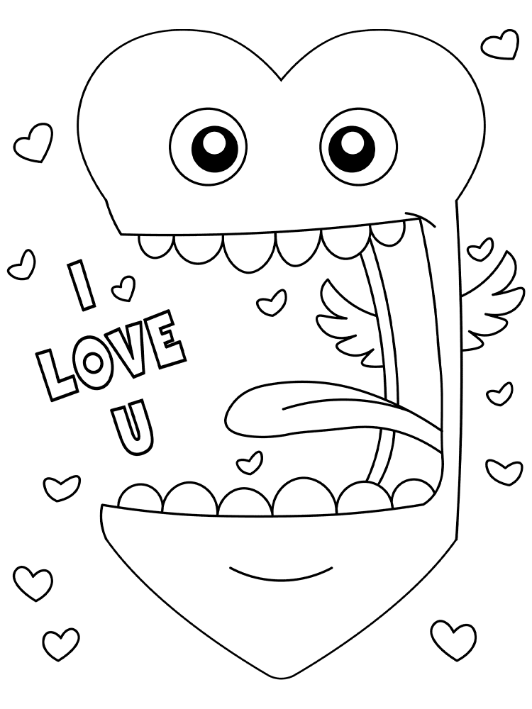 Valentine Monster Heart Saying I Love You Md Coloring Page — Free Printable — free printable coloring page