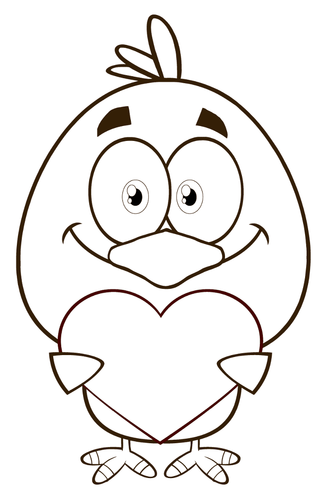 Yellow Chick Cartoon Character Holding Valentine Love Heart Coloring Page Md Coloring Page — Free Printable — free printable coloring page