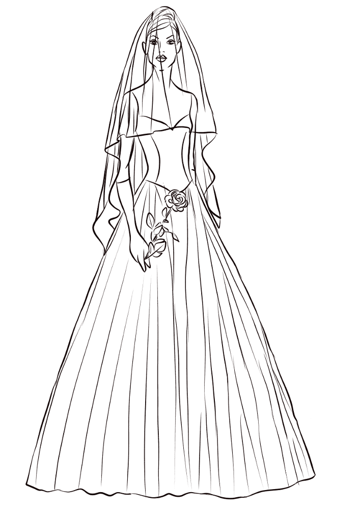 Bride With Rose Coloring Page Md Coloring Page — Free Printable — free printable coloring page