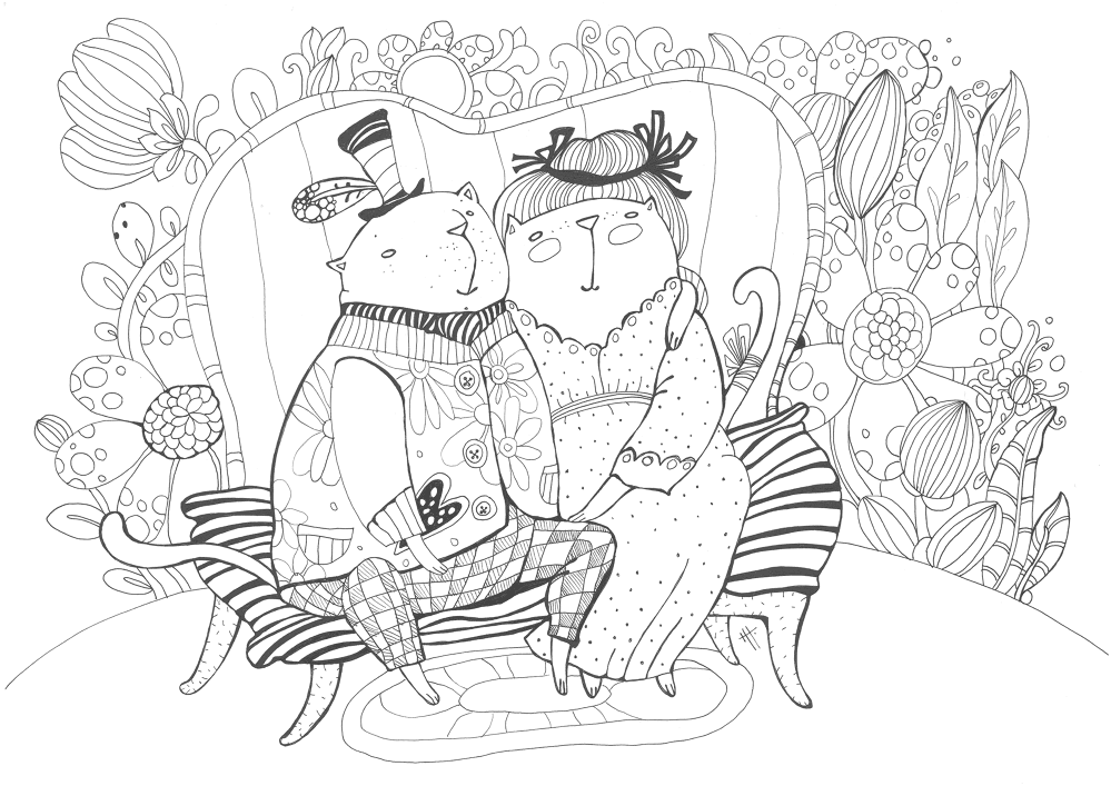 Cats On Their Porcelain Wedding Day Coloring Page Md Coloring Page — Free Printable — free printable coloring page