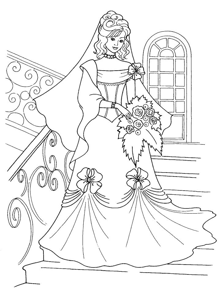Princess And Her Wedding Dress Coloring Page Md Coloring Page — Free Printable — free printable coloring page