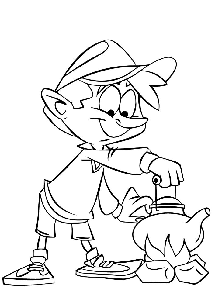 Boy Warming Water On Camp Fire Coloring Page Md Coloring Page — Free Printable — free printable coloring page