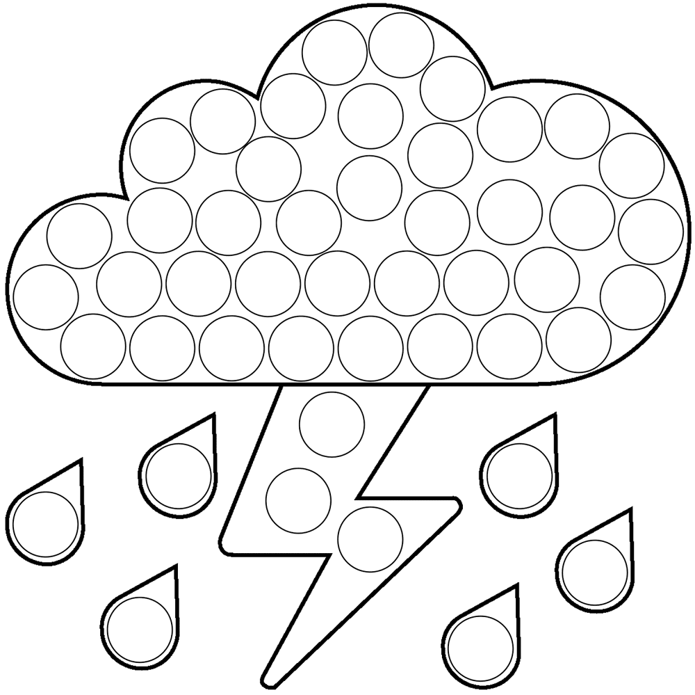 Cloud With Lightning And Rain Dot Art Coloring Page Md Coloring Page — Free Printable — free printable coloring page