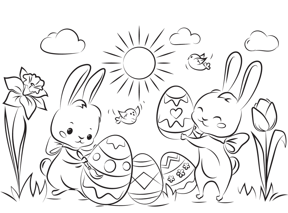 Cute Bunnies With Easter Eggs Coloring Page Md Coloring Page — Free Printable — free printable coloring page