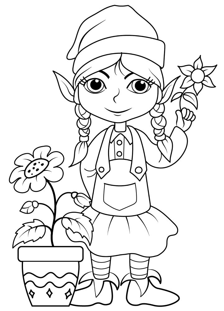 Elf Girl With Flower Coloring Page Md Coloring Page — Free Printable — free printable coloring page