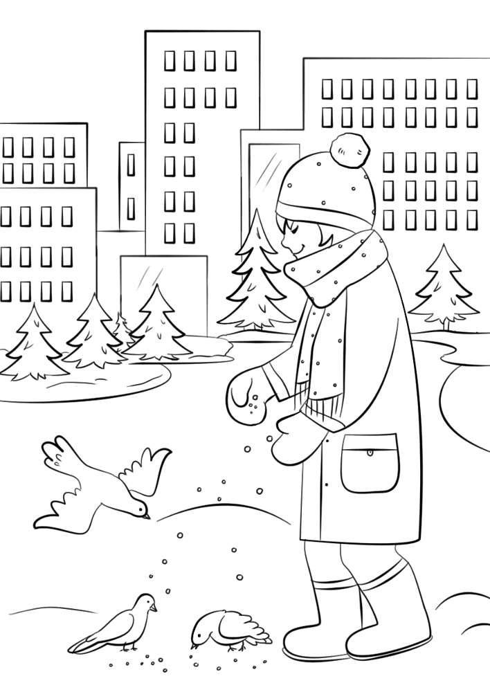 Feeding Birds In Winter Coloring Page Md Coloring Page — Free Printable — free printable coloring page