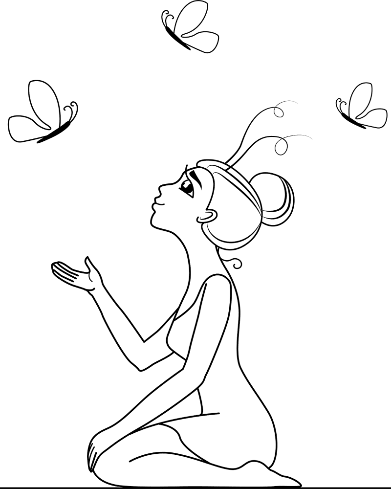 Girl With Butterflies Coloring Page Md Coloring Page — Free Printable — free printable coloring page