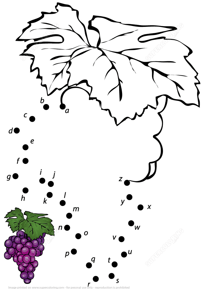 Grape With Letters Dot To Dot Md Coloring Page — Free Printable — free printable coloring page