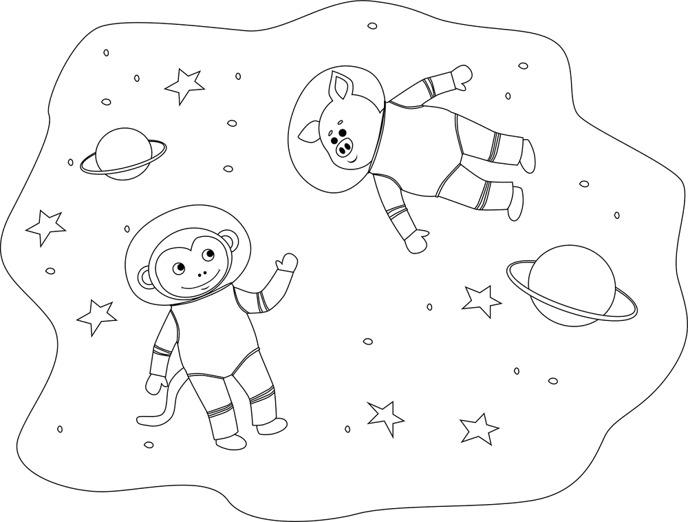 Animals In Space Monkey And Pig Coloring Page Md Coloring Page — Free Printable — free printable coloring page