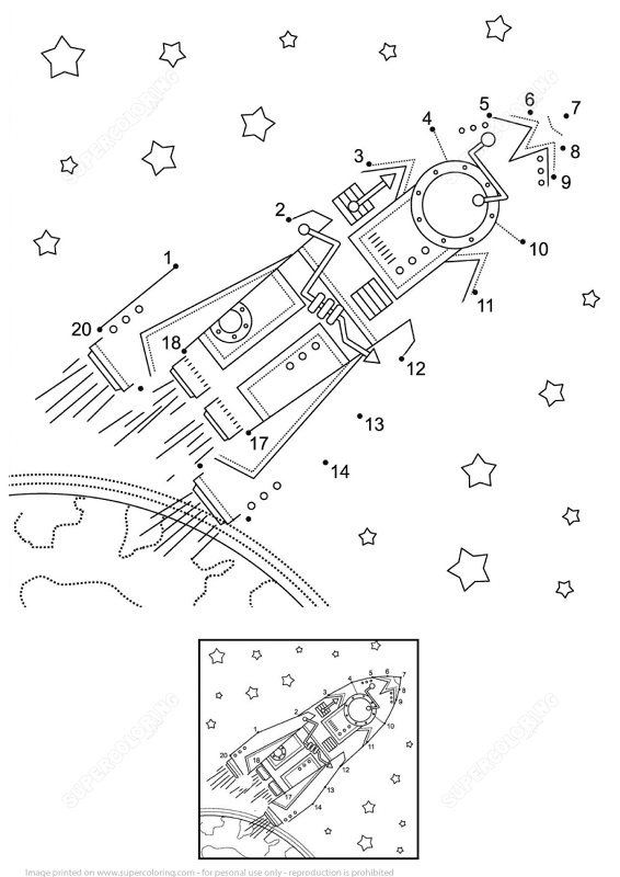 Space Exploration Dot To Dot Md Coloring Page — Free Printable — free printable coloring page